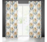 Rideau prêt à poser 140x250 exotique feuilles de palmier beige bleu Verona Eurofirany