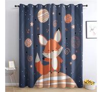 Rideau Renard Chambre Bebe - Rideau Occultant Thermiques Enfant Renard et Planete, Lot de 2 Rideaux Imprimé pour Salon Chambre, Rideaux et Draperies Intérieurs à Oeillets, 75x166 cm (LxH)