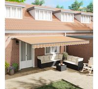 Rideau rétractable automatique avec bande LED multicolore 500 x 300 cm imperméable et résistant aux rayons UV pour balcon, tissu en polyester opaque jaune rayé, système