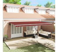 Rideau rétractable automatique avec LED 600 x 300 cm pour extérieur, ombrage à la mode en polyester résistant aux rayons UV, design rayé orange et marron pour balcon,