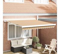 Rideau rétractable automatique rayé multicolore 300 x 250 cm pour balcon en polyester peint, motif jaune gris blanc, ombrage extérieur durable et pratique