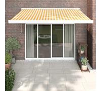 Rideau rétractable jaune et blanc 3 x 2,5 m en tissu et aluminium avec télécommande pour patio et balcon - Cadre résistant et tissu avec revêtement PU anti-reflet