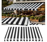 Rideau rétractable manuel pour patio, protection UV, tissu de remplacement, auvent extérieur, polyester résistant, imperméable, housse de soleil pour rideaux, 14 x 10 pieds, couleur : bandes blanches