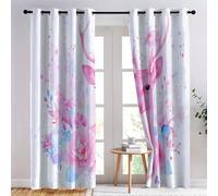 Rideau Rose Thermiques pour l’intérieur 91.5 L X 214 H cm, Lot de 2 Rideaux Doux en Polyester Intérieurs Occultants à Œillets - Motif Délicat Fleurs Animaux Cerf