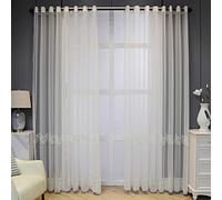 Rideau Salon Moderne Lot de 2, Panneaux de Voile de fenêtre à Motif de Feuilles avec Perles, pour Chambre à Coucher et Salon, Beige Blanc, 132 x 274 cm