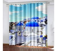 Rideau Salon Moderne Lot De 2 Paysage De L'Île De L'Océan Bleu 200X160Cm Rideau Occultant Isolant Thermique Anti Chaleur Lot De 2 Rideaux Chambre Enfant Adulte Rideaux À Oeillets Décoration De Fenêtr