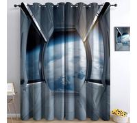 Rideau Salon Occultant 100% 150L X 166H cm, Futurisme Rideaux Thermique Isolant Anti Froid et Phonique À Oeillets Doux Technologie Géométrie Espace Terre Rideaux, pour Chambre Chambre d'enfant