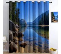 Rideau Salon occultant 100% 280l x 245h cm, paysages photographiques Rideaux Thermique Isolant Anti Froid et phonique à Oeillets Doux lac Montagnes forêt Rideaux, pour Chambre Chambre d'enfant