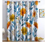 Rideau Salon Occultant 100% 280L X 260H cm, Style Rural Rideaux Thermique Isolant Anti Froid et Phonique À Oeillets Doux Printemps Plantes Fleurs Feuilles Rideaux, pour Chambre Chambre d'enfant