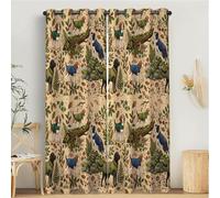Rideau Salon Occultant 117x137cm Chien Rétro Feuil Verte Isolant Thermique Rideaux À Oeillets Forêt Primitive Dessin Animé Décoration De Fenêtre pour Sommeil Réparateur et Bloquer Lumièr, Beige Chaud