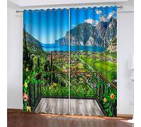 Rideau Salon Occultant 3D Balcon Maison Nature Paysage Motif Rideaux À Oeillets L 200 X H 160 cm 2 Panneaux Rideaux Grande Largeur Décoration Fenêtre Chambre, Rideaux Isolant Thermique Et Phoniqu