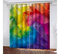 Rideau Salon Occultant 3D Géométrie Colorée En Trois Dimensions Motif Rideaux À Oeillets 280X260Cm 2 Panneaux Rideaux Grande Largeur Décoration De Fenêtre Pour Chambre, Isolant Thermique Et Phoniqu