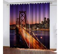 Rideau Salon Occultant 3D Vue Nocturne Du Pont De New York Motif Rideaux À Oeillets 234X230Cm 2 Panneaux Rideaux Grande Largeur Décoration De Fenêtre Pour Chambre, Isolant Thermique Et Phonique