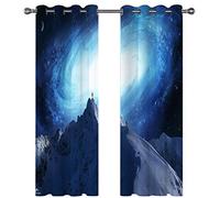 Rideau Salon Occultant -Isolant Thermique Rideaux À Oeillets Décoration De Fenêtre Pour Chambre Enfant, 3D Ciel Étoilé Bleu Profond Et Montagne Enneigée Motif 200X214Cm 2 Panneau Rideaux Et Draperi