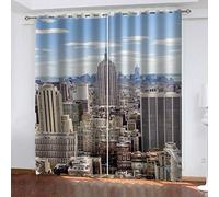 Rideau Salon Occultant -Isolant Thermique Rideaux À Oeillets Décoration De Fenêtre pour Chambre Enfant, 3D Gratte-Ciel De New York Motif 200X214Cm 2 Panneau Rideaux Et Draperies Intérieurs