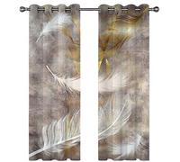 Rideau Salon Occultant -Isolant Thermique Rideaux À Oeillets Décoration De Fenêtre pour Chambre Enfant, 3D Plumes Blanches Et Dorées Motif 200X214Cm 2 Panneau Rideaux Et Draperies Intérieurs