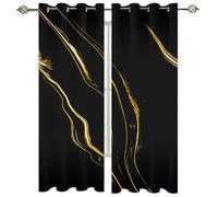 Rideau Salon Occultant -Isolant Thermique Rideaux À Oeillets Décoration De Fenêtre Pour Chambre Enfant, 3D Motif De Lignes Fluides Noires Et Dorées Motif 280X260Cm 2 Panneau Rideaux Et Draperies In