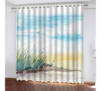 Rideau Salon Occultant -Isolant Thermique Rideaux À Oeillets Décoration De Fenêtre Pour Chambre Enfant, 3D Aquarelle De Banc D'Herbe Blanche Et Bleue Motif 200X160Cm 2 Panneau Rideaux Et Draperies