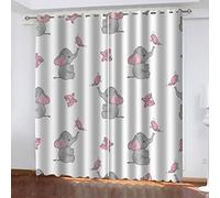 Rideau Salon Occultant Moderne 3D Imprimé Papillon Rose Bébé Éléphant Motif Rideaux À Oeillets Lot De 2 L 75 X H 160 cm Rideau Chambre Enfant Fille Garcon Isolant Thermique Anti Chaleur Phonique