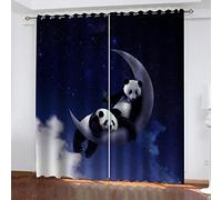 Rideau Salon Occultant Moderne Lot De 2 3D Panda De Dessin Animé Étoile Motif Rideaux À Oeillets Lot De 2 140X160Cm Rideau Chambre Enfant Fille Garcon Isolant Thermique Anti Chaleur Phonique