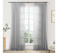 Rideau semi-transparent à plis pincés gris clair de 66 cm de large x 160 cm de long en voile texturé pour porte coulissante filtrant la lumière, traitement de fenêtre (1 panneau)