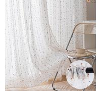 Rideau Semi-transparent Passage de tringle,Rideau Tulle Multicolore Pompons Chambre Enfant Séjour Chambre L132xH160cm