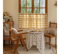 Rideau sous Evier Fenêtre De Style Campagne Rideaux de Bistrot avec Plaid Rideaux Courts Rétro en Coton et Lin Rideaux Courts pour Salle de Bain et Cuisine pour Chambre Salon Cuisine Café. (Color : 1
