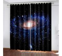 Rideau Stof Polyester, Rideau de Cuisine Occultant Bleu Foncé Noir Ciel Étoilé 102L x 214H CM Lot de 2