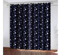Rideau Stof Polyester, Rideau Occultant Bleu Marine Blanc Étoile Étoilée 102L x 214H CM Lot de 2