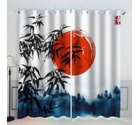 Rideau Style Japonais 3D Rideau Occultant Bambou Soleil Rouge Opaque Salon Rideaux Oeillets Polyester Décor Intérieur Rideau Thermique Isolant Anti Froid 234 x 183 cm LxH