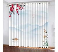 Rideau Style Japonais 3D Rideau Occultant Peinture De Paysage Japonaise Opaque Salon Rideaux Oeillets Polyester Décor Intérieur Rideau Thermique Isolant Anti Froid 234 x 183 cm LxH
