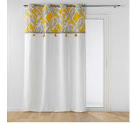 Rideau tamisant coton Isibelle 140 x 240 cm jaune avec pompons - Douceur d'Intérieur