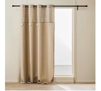 Rideau tamisant EVEREST 140 x 240 cm - Coton/Polyester, top tissé à carreaux avec pompons, coloris sable, œillets