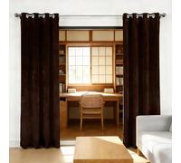 Rideau Thermique Isolant 240 x 240 cm Doux Opaques Anti Chaleur Isolation Chaleur UV Bruit Rideau Isolant Anti-Bruit Design Moderne à Oeillets pour Maison Chambre Fenetre, Marron