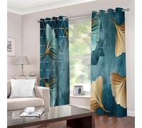 Rideau Thermique Isolant Anti Froid Géométrie Feuilles Ginkgo - Occultant pour Chambre à Coucher - Design Oeillets Voilage 2x85x200