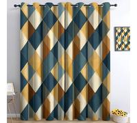 Rideau Thermique Isolant Anti Froid, Motifs géométriques, Style Moderne Rideaux Occultant 100%, Bleu Jaune Rideau Salon Moderne pour Salon Cuisine, (2 x 140 x 245)