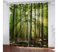 Rideau Thermique Occultant Isolant Anti Chaleur Et Anti Froid Fenetre Extérieur Grande Largeur 3D Paysage Boisé Ensoleillé L 110 X H 210 cm Lot De 2 Rideau Salon Chambre Enfant Moderne Rideaux À Oeil