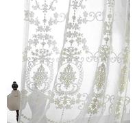 Rideau Transparent Fenetre, Rideau en Voilage avec Motifs Floraux brodés pour Salon/Chambre à Coucher Semi-Transparent en Coton Polyester, Blanc-Crochet, 140 x 215 cm (HxL)
