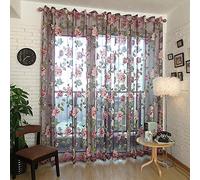 Rideau Transparent Fleur Haut De Gamme Avec Des Perles Pour Imprimer Fenêtre Résidentielle Et Sleepingroom Décoration Rideaux 2 Voile Pièces,Violet,W200xL270cm
