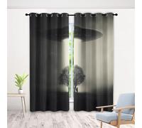 Rideau UFO Arbre Lumière - Lot De 2 à Oeillets, Extraterrestre Mystérieux Rideaux Occultant Opaque, Thermique Isolant Anti Froid, pour Fenêtre de Chambre, Salon, 118 x 138 cm