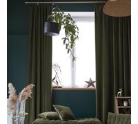 Rideau Velours de Coton L’Effet Papillon - Rideaux Velours 140cm 270cm Hauteur Ajustable avec 8 Anneaux Pinces [ Rideaux et Draperies intérieurs ] (Vert Thym)
