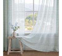 Rideau Vert Sauge Voilage Transparent Lin-140x245cm Salon Moderne Chambre Balcon Baie Vitrée Léger Romantique Eyelet Tamisant Sheer Curtains Décorations d'intérieur de Fenêtre 2PC