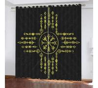 Rideau Viking 3D Rideau Occultant Viking Rétro Opaque Salon Rideaux Oeillets Polyester Décor Intérieur Rideau Thermique Isolant Anti Froid 234 x 183 cm LxH