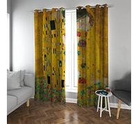 Rideau Vintage Le Baiser de Gustav Klimt Rétro Romantique Peinture à l’Huile Les Rideaux de Chambre offrent des Rideaux d’intimité pour Le Salon de la Chambre à Coucher 2 Panneaux H214xB168