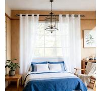 Rideau Voilage 240 x 240 cm Translucide, Bloquer, Anti-UV, Separation, Lumiere Rideau Semi-Transparent Intérieurs Décoration de Maison pour Chambre Enfant Cuisine, Blanc