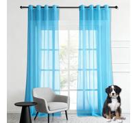 Rideau Voilage 240 x 240 cm Transparent Intérieurs Élégants Décoration de Maison Fenêtre Décoration Interieur pour Chambre de Fille Enfant Cuisine Balcon Placard, Bleu Ciel