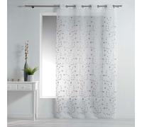 Douceur d'Intérieur - Voilage à œillets Petite Fleur - 140 x 240 cm - Voile sablé brodé Blanc/Gris