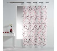 Douceur d'Intérieur – Voilage à œillets Petite Fleur – Voile sablé brodé Blanc/Rouge 140×240 cm