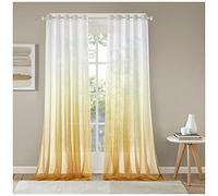 Rideau Voilage à Oeillet Semi-Transparent Dégradé de Couleur Douceur d'Intérieur Décoration de Maison Lumineux Filtrer Elégant Décor de Fenêtre Panneaux de Fenêtres Jaune 132X213cm(1 Panneau)