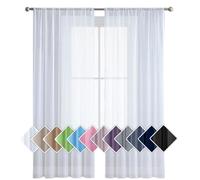 Rideau Voilage Bloquer Soleil Anti-UV, Doux et Esthétiques Transparent Rideaux Salon Décoration de Maison pour Fenêtre Porte Cuisine Chambre Enfant, Blanc（ 100 x 250 cm/39.37 x 98.43in）
